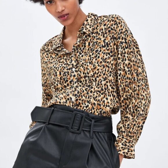 ZARA Printed Button Up Blouse Long Sleeves Cropped Small - Picture 2 of 14